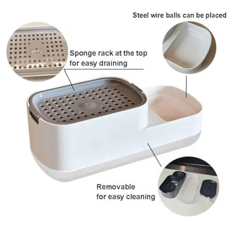 Soap Dispenser with Sponge Holder & Storage Box | Kitchen Bath