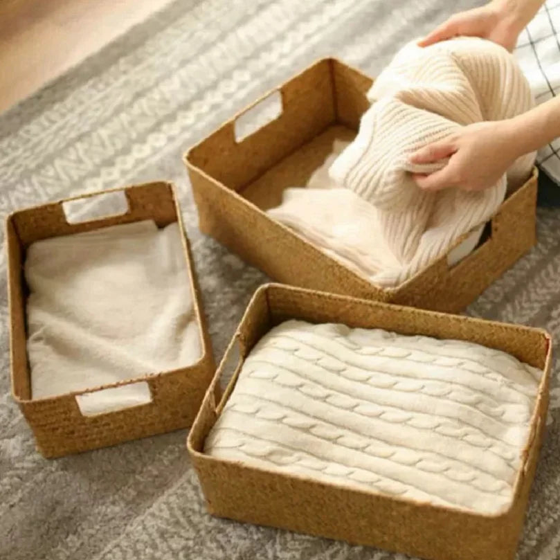Woven Seagrass Storage Basket – Natural Wicker Rattan Decor