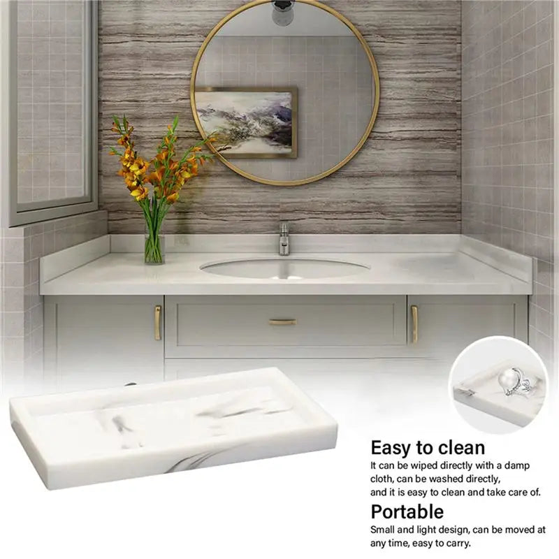 Marble Resin Storage Tray 2-Pack – Non-Slip Bathroom Organizer