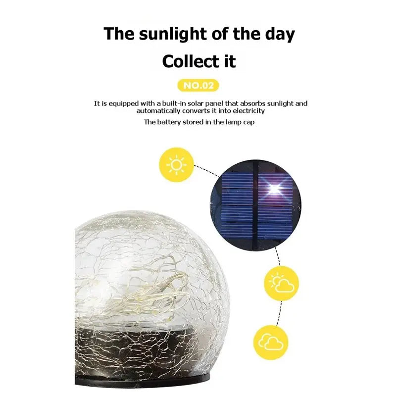 Solar Garden Ball Light – Cracked Glass Landscape Lamp 10cm
