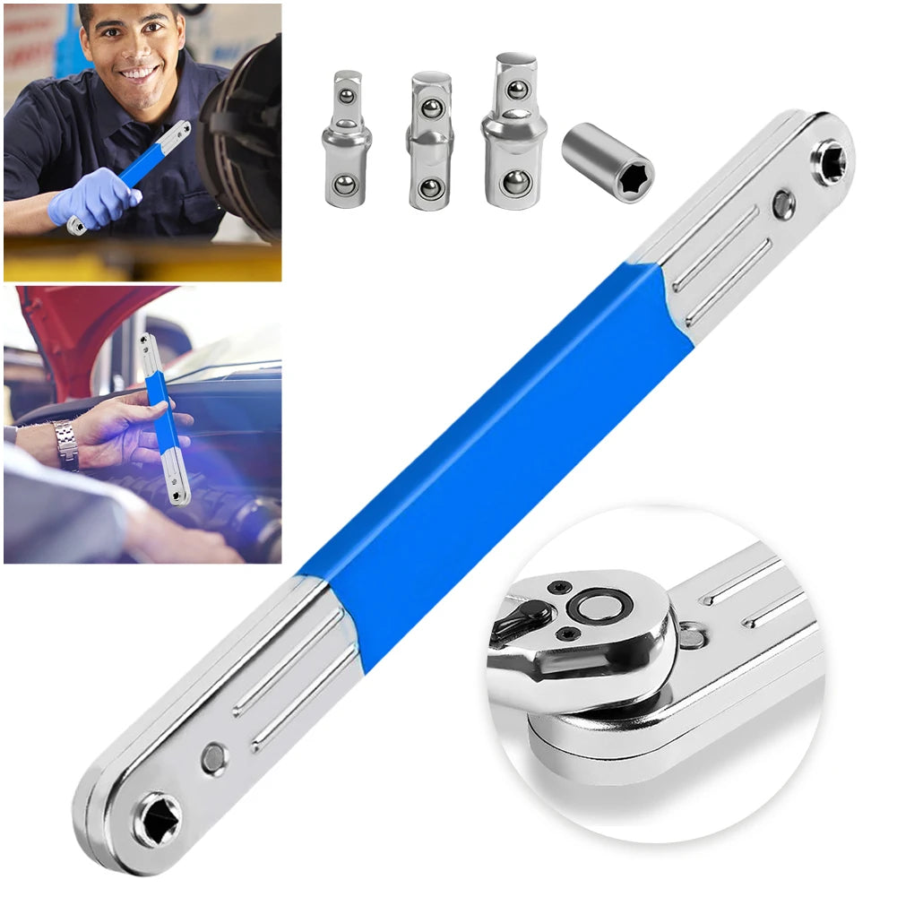 Offset Ratchet Spanner Set with 1/4 3/8 1/2" Square Adapters
