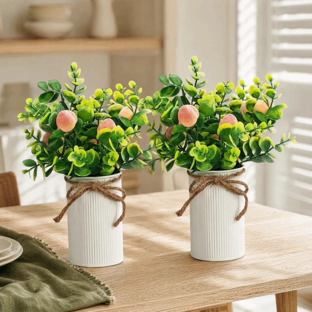 2PCS Artificial Peach Fruit Potted Bonsai Plants – 11" Tabletop
