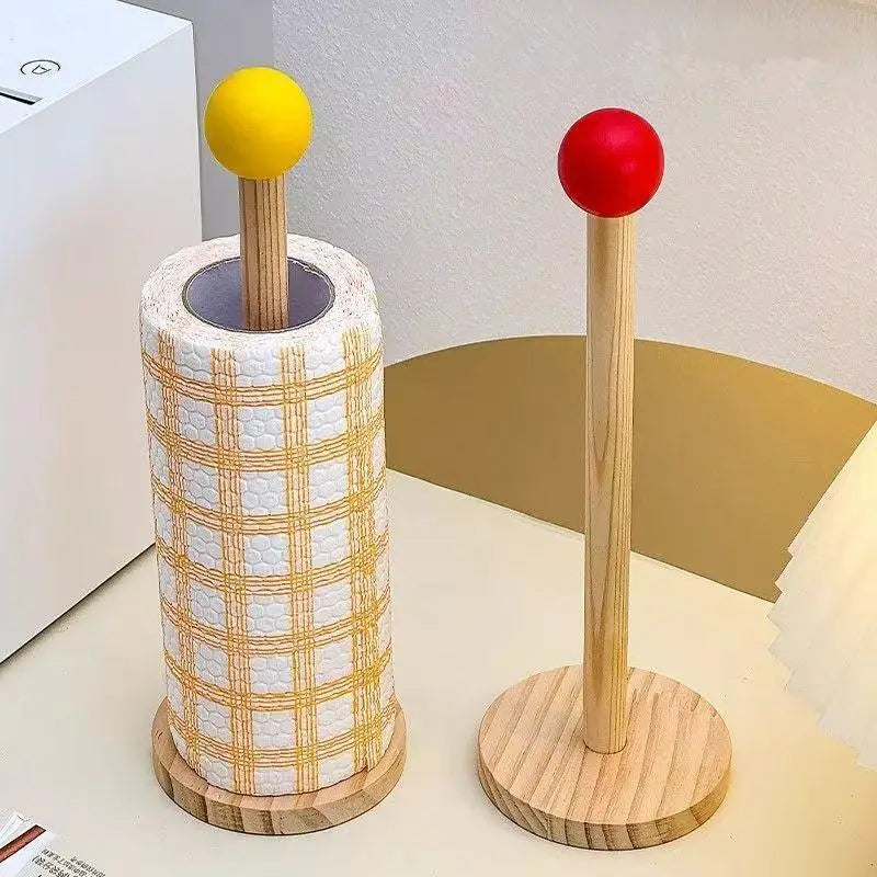 Wood Freestanding Paper Towel Holder – No Drill, Anti-Slip