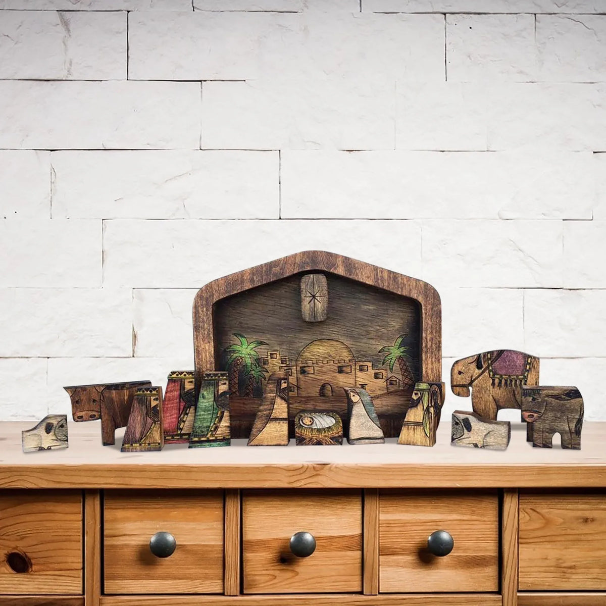 Wood Burned Nativity Set Jigsaw Puzzle – Desk Figurines