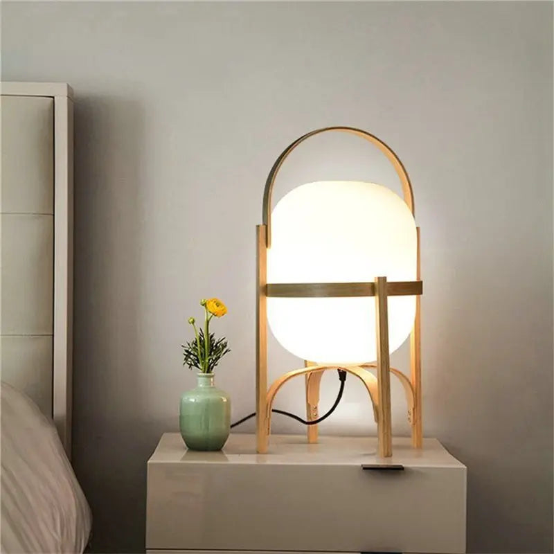 LED Rubber Wood Desk Lamp – Modern Table Light EU Plug