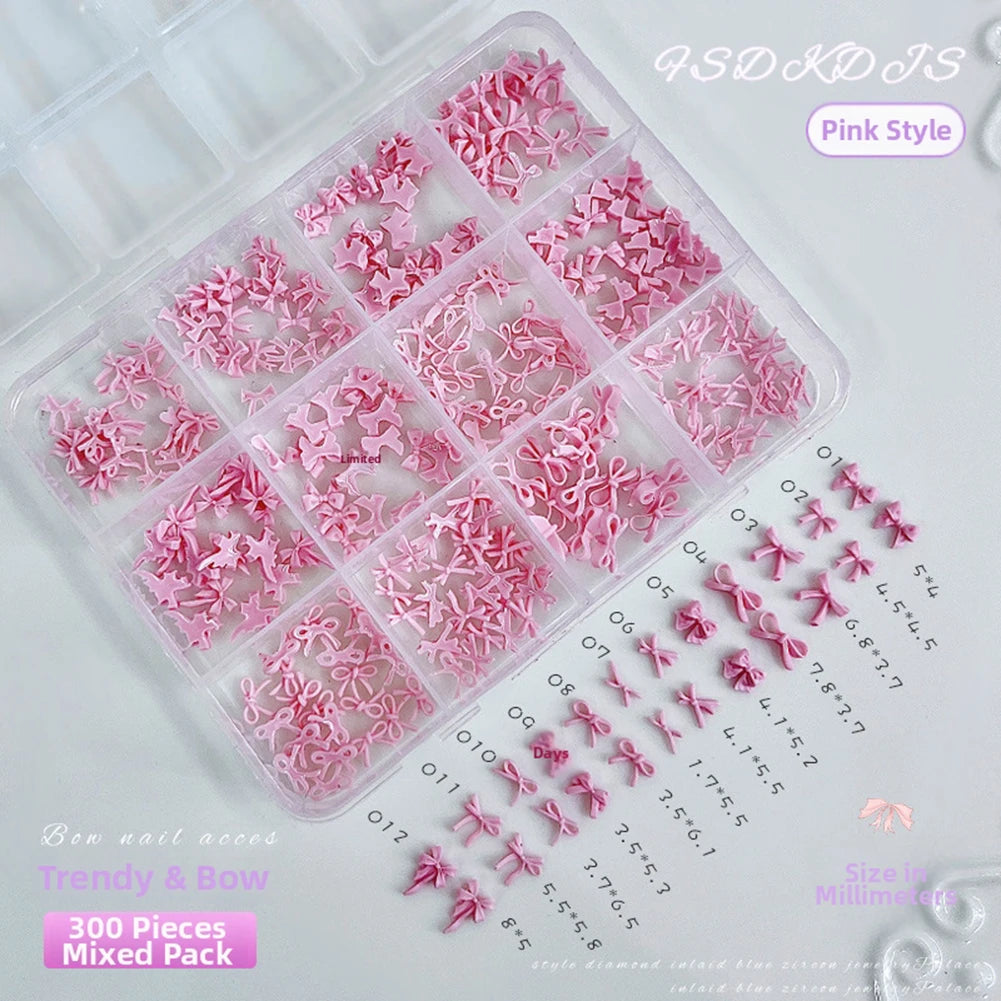 12-Grid 3D Bowknot Nail Art Charms Set – Mixed Sizes