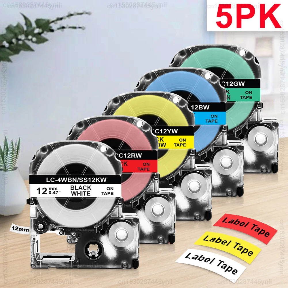 Labelwell 12mm Label Tape for Epson & KingJim – 2/5 Pack