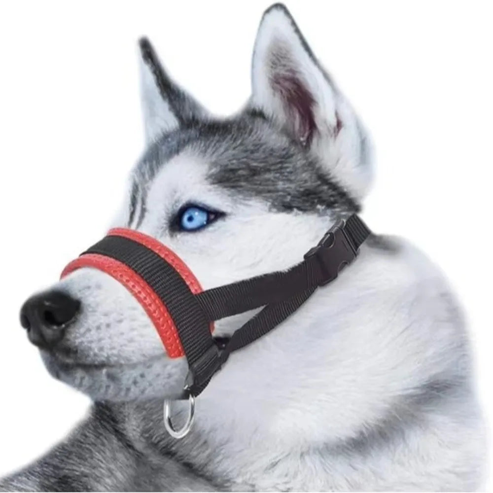 Soft Nylon Dog Muzzle M/L/XL – Adjustable with Leash Ring