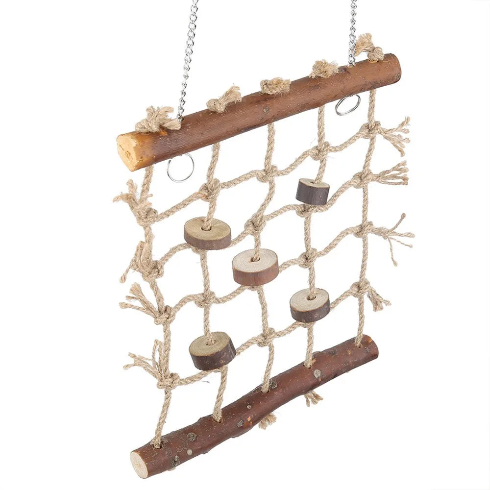Hemp Rope Wooden Climbing Ladder Swing Toy for Parrots