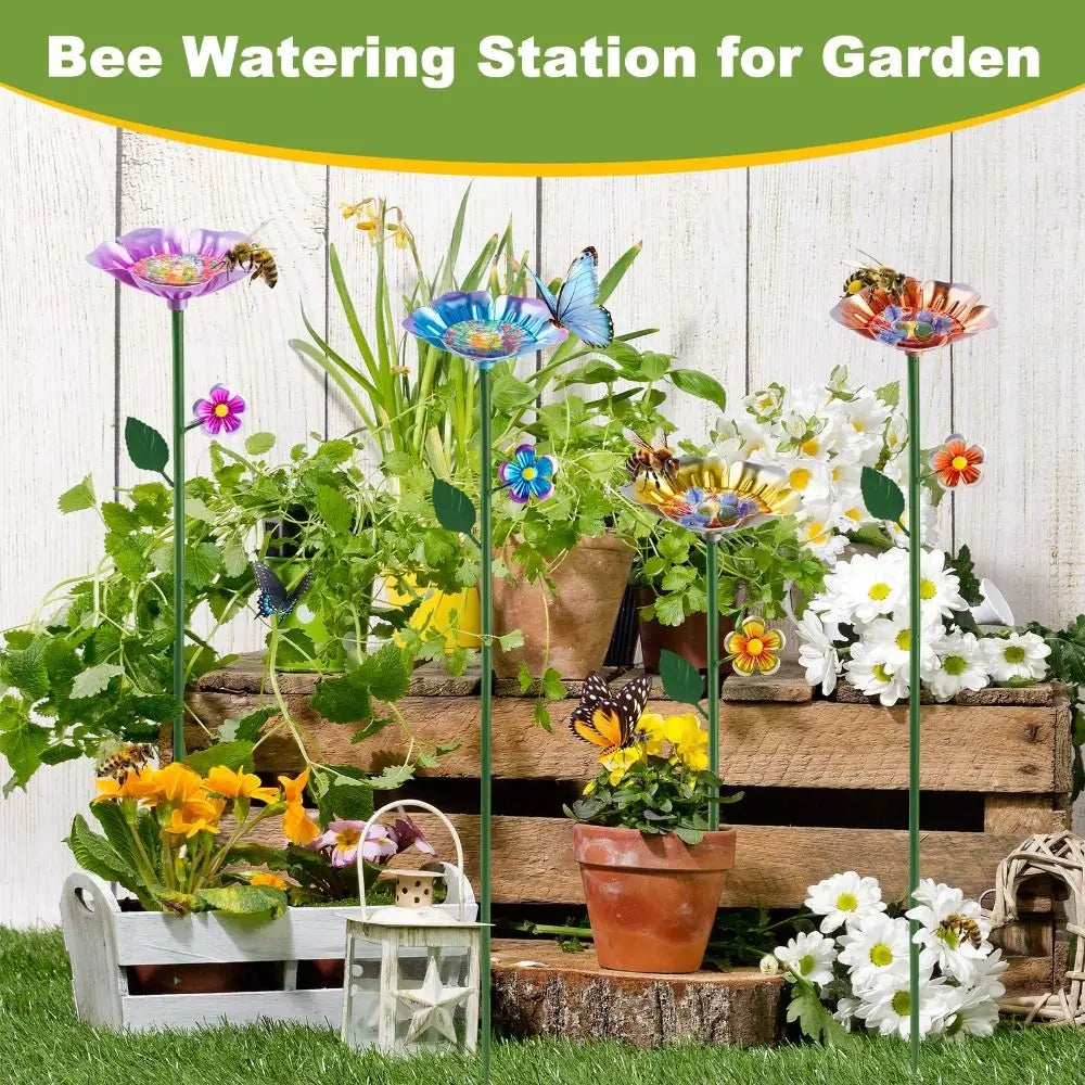 Metal Bee Watering Station Flower Design – Rust-Resistant Garden