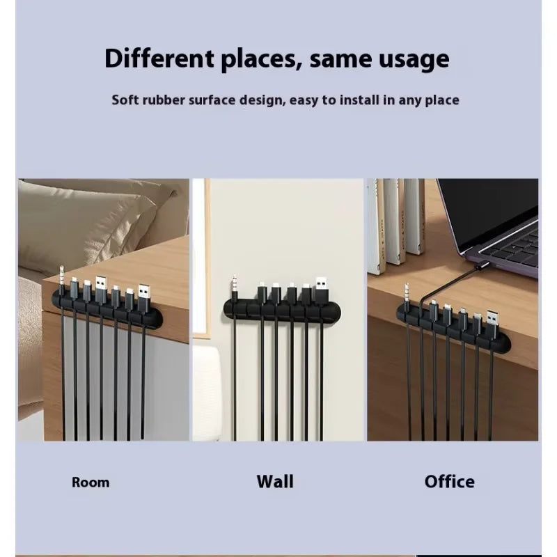 Silicone Desktop Cable Organizer Clips – 3-Pack Self-Adhesive