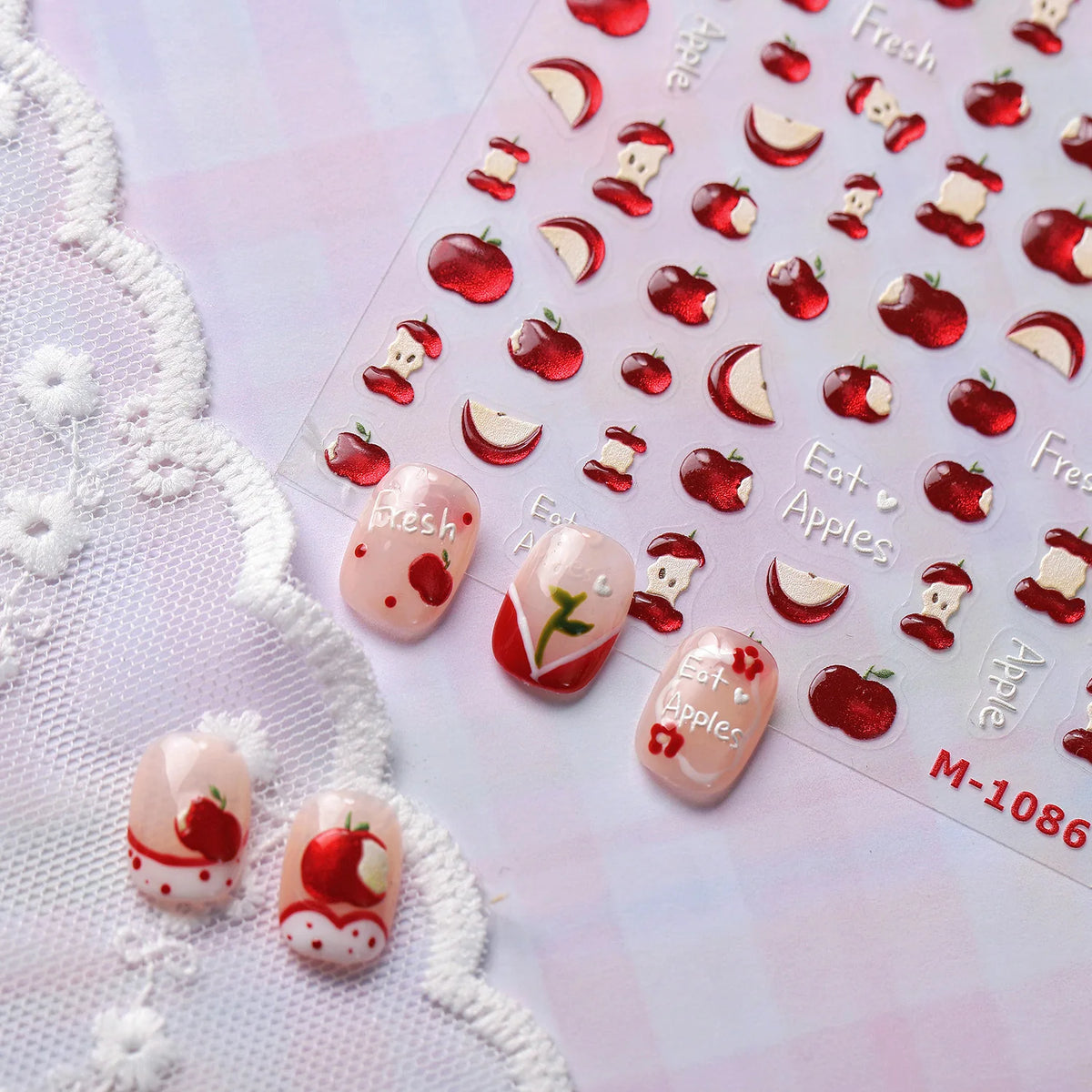 5D Jelly Red Apple Nail Art Stickers – Kawaii Fruit Decals