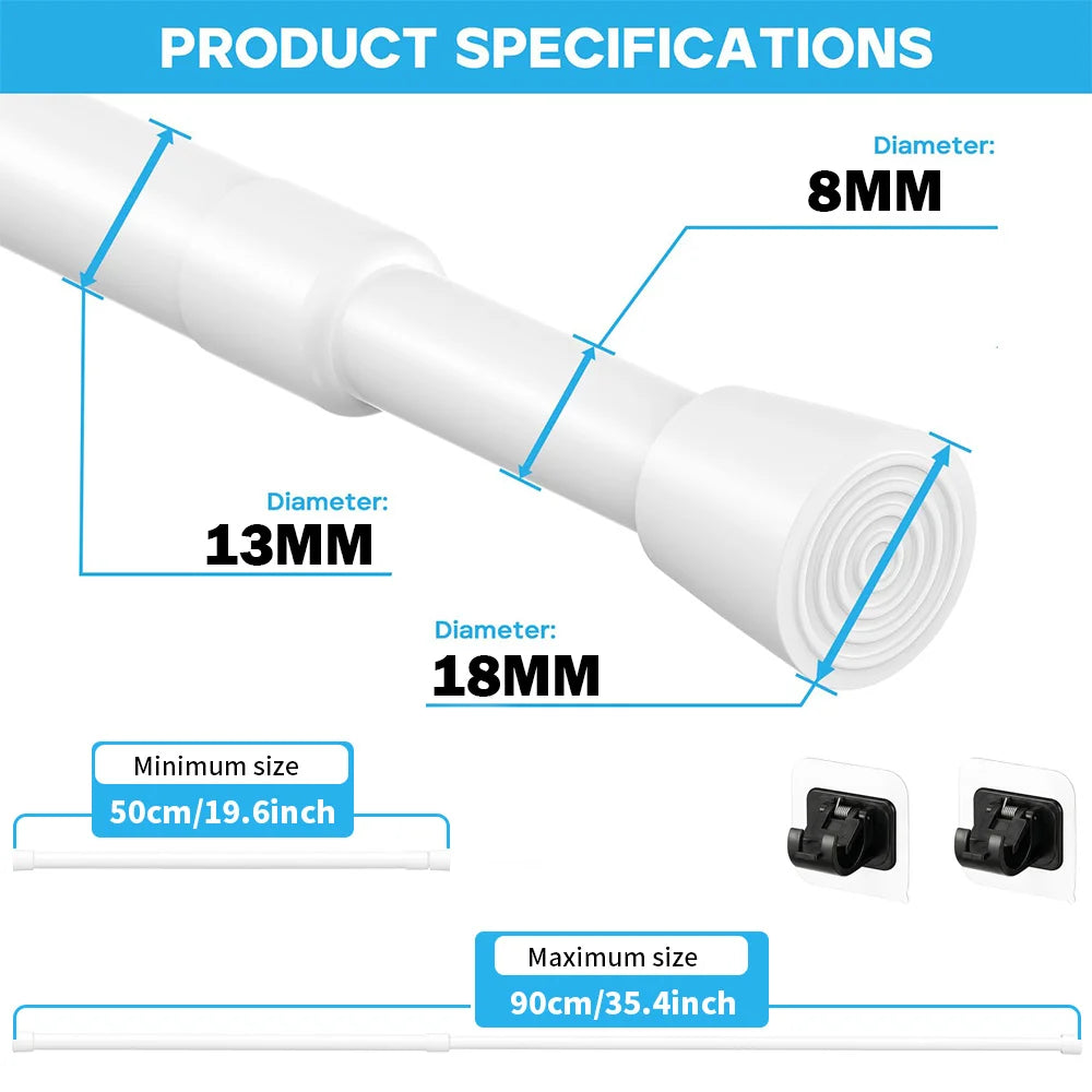 Tension Rod 40–150cm No-Drill Extendable Spring Curtain Pole