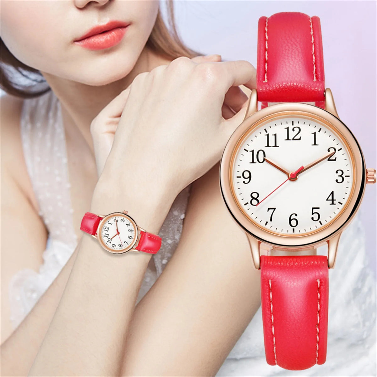 Women's Japan Movement Quartz Watch Leather Strap Arabic Dial