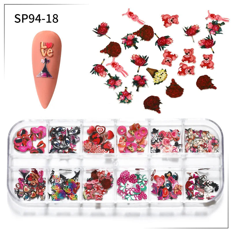 12-Grid Autumn Leaf Nail Sequins & Floral Charm Decoration Set