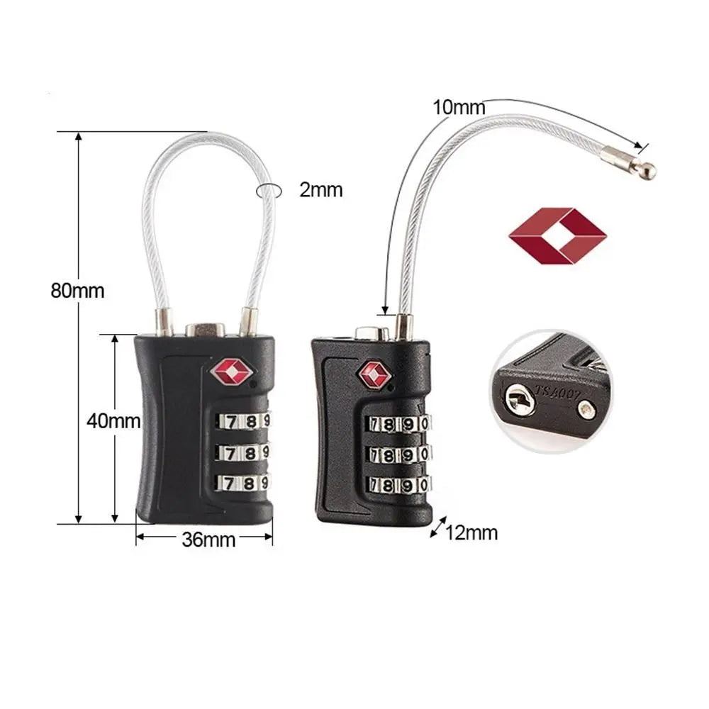 TSA 3-Digit Combination Lock – Travel Wire Rope Padlock