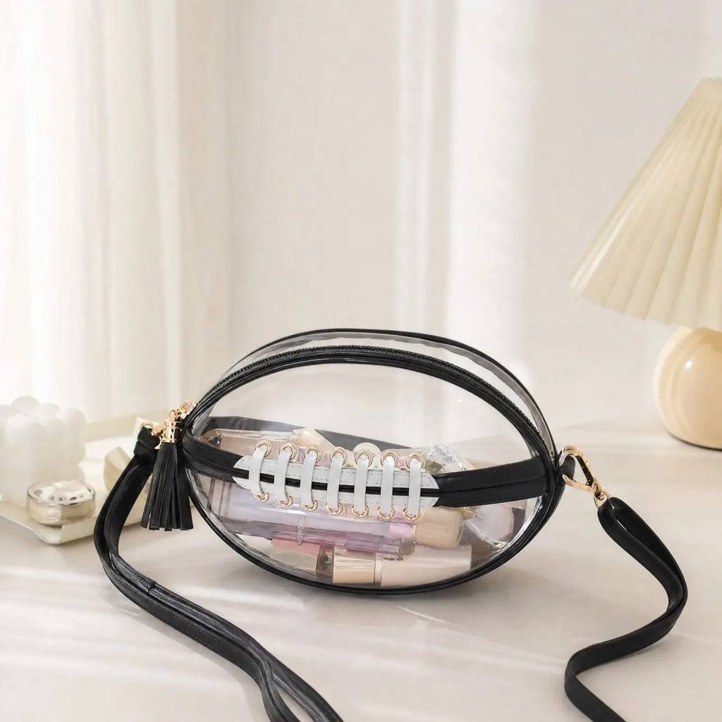 Football Shaped Clear Crossbody Bag | Tassel Purse for Women