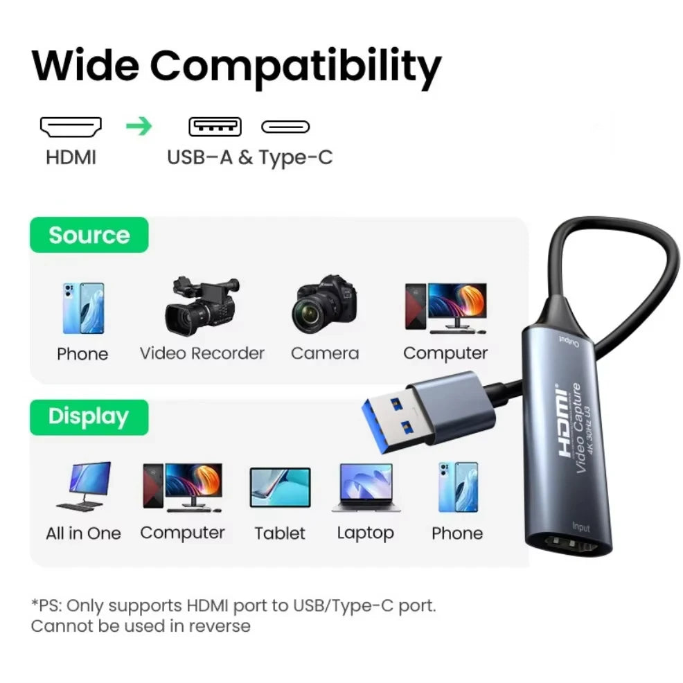 4K HDMI Video Capture Card USB 3.0 for PS5 Xbox Switch