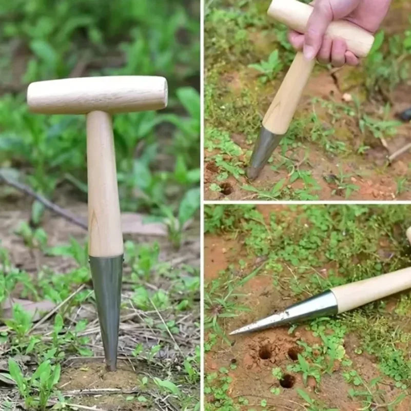 Hand Dibbler Wood Handle – Seed Sowing & Bulb Planting Tool