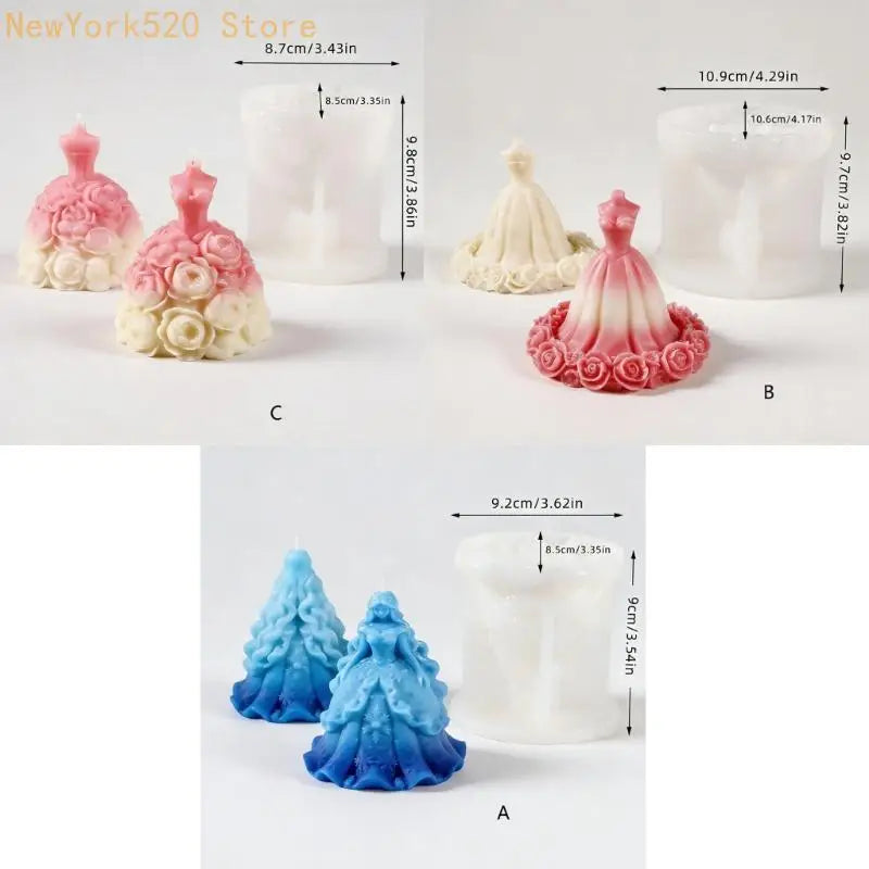 Wedding Dress Silicone Mold – 3D Floral Gown Candle Soap Mould