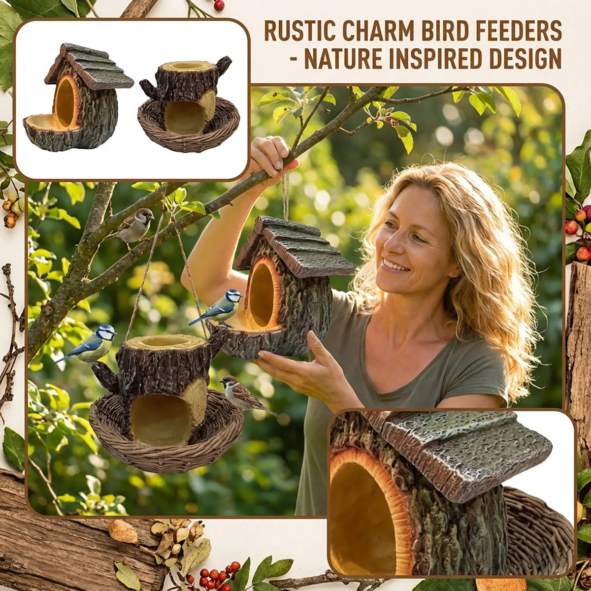 Tree Stump Bird Feeder – Rustic Hanging Wild Bird Feeder