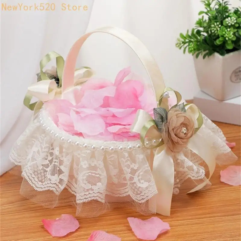 Wedding Flower Basket with Lace & Rose – Ceremony Décor