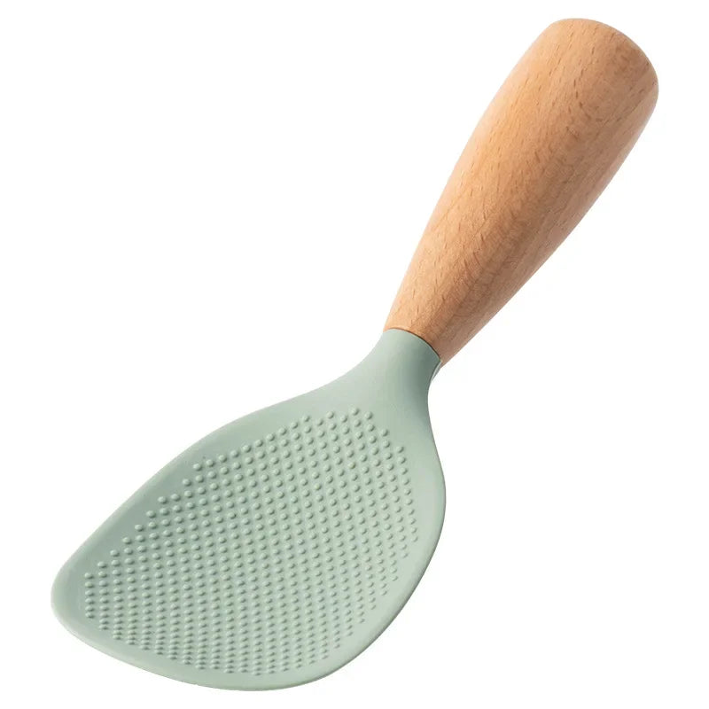 Vertical Silicone Rice Spoon – Non-Stick Wooden Handle