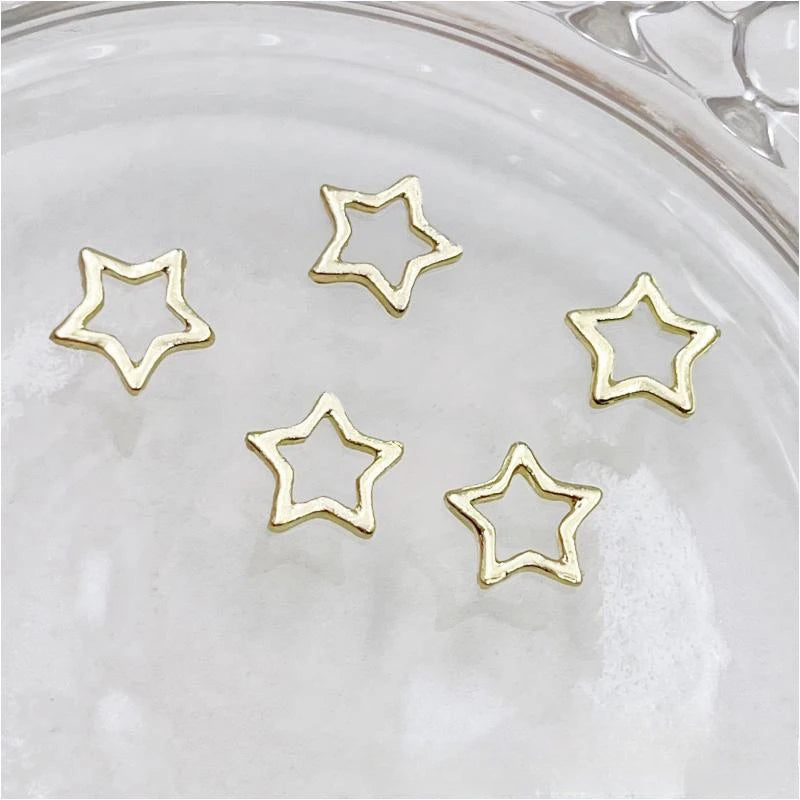 20Pcs 3D Punk Star Nail Charms – Hollow Pentagram Metal Art