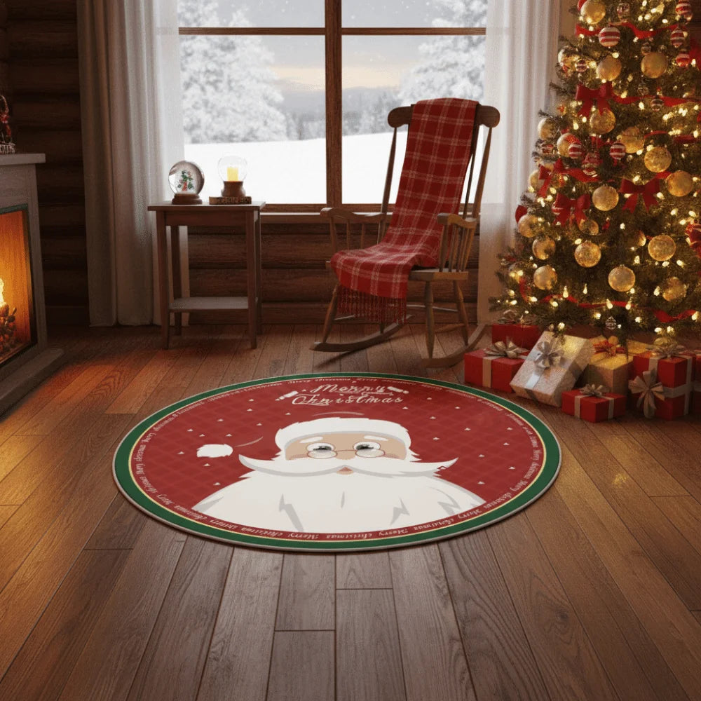 Santa Claus Round Christmas Rug Anti-Slip Washable 60/80cm