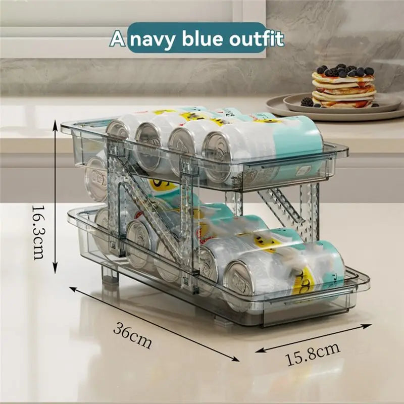 2-Tier Auto Roll-Up Can Dispenser – Fridge Beverage Organizer