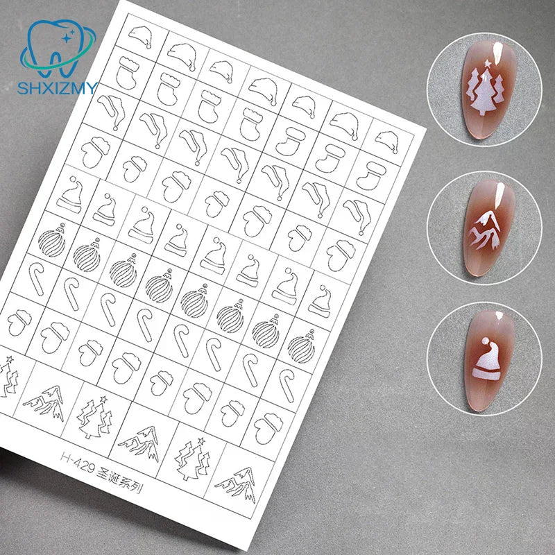 Christmas Airbrush Nail Stencils – Snowflake & Tree Hollow Stickers