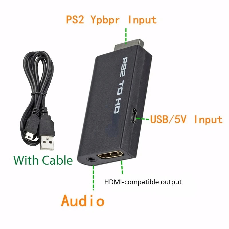 PS2 to HDMI Converter Adapter – Audio & Video, 480i/480p/576i