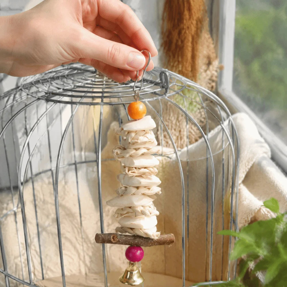 Parrot Cuttlebone Chew Toy with Bell & Perch – 20cm