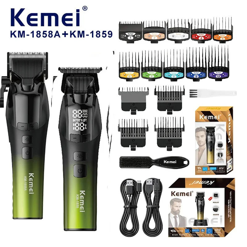Kemei KM-1859 & 1858A Cordless Hair Clipper & Trimmer Set