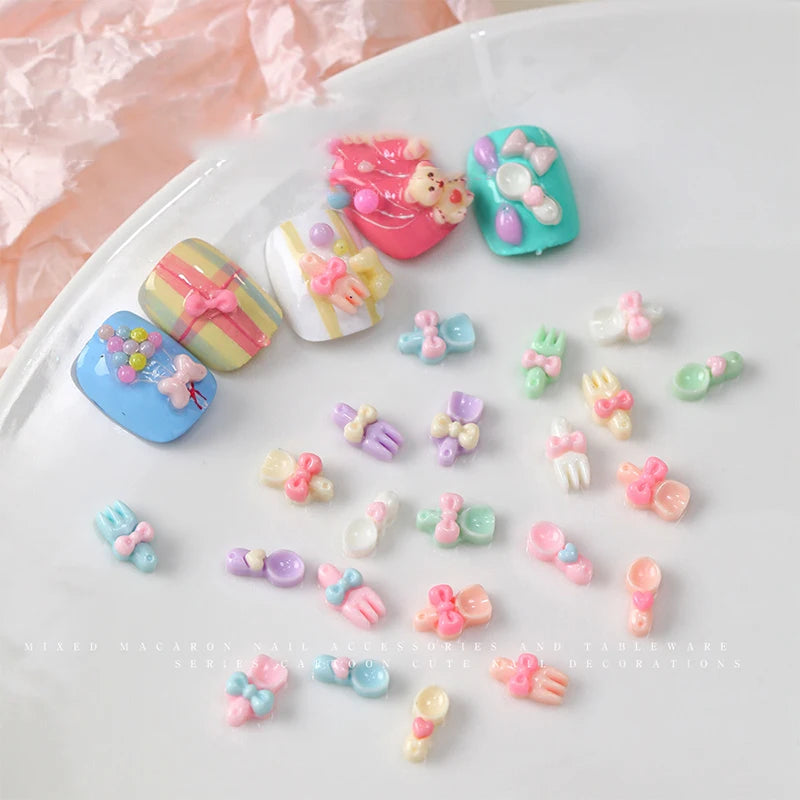 50 Pcs 3D Cartoon Resin Nail Charms – Tableware DIY Nail Art