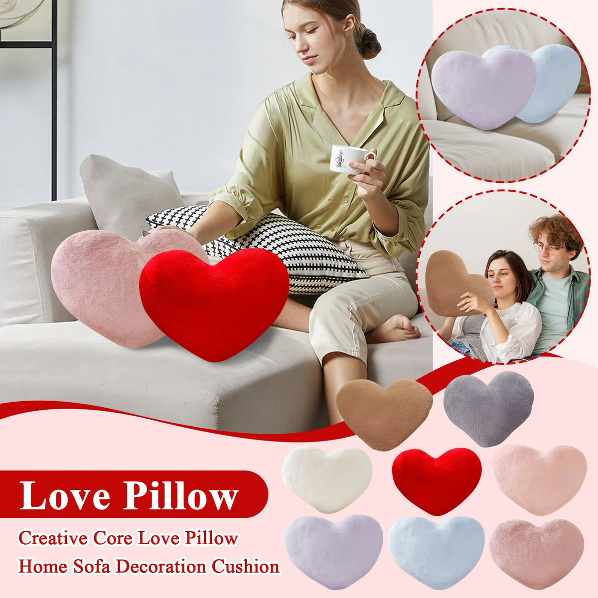 Heart Shaped Plush Throw Pillow – Soft Love Sofa Cushion