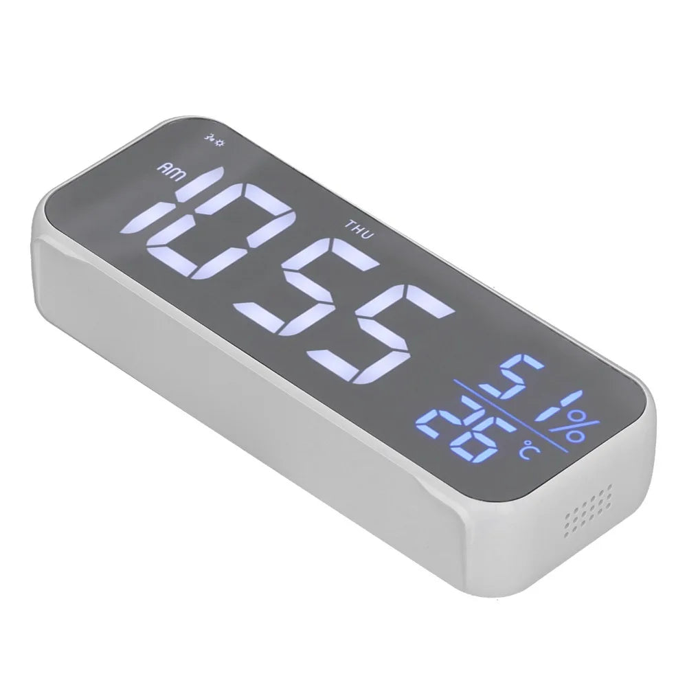 LED Digital Alarm Clock USB Charging Mirror Temperature Display