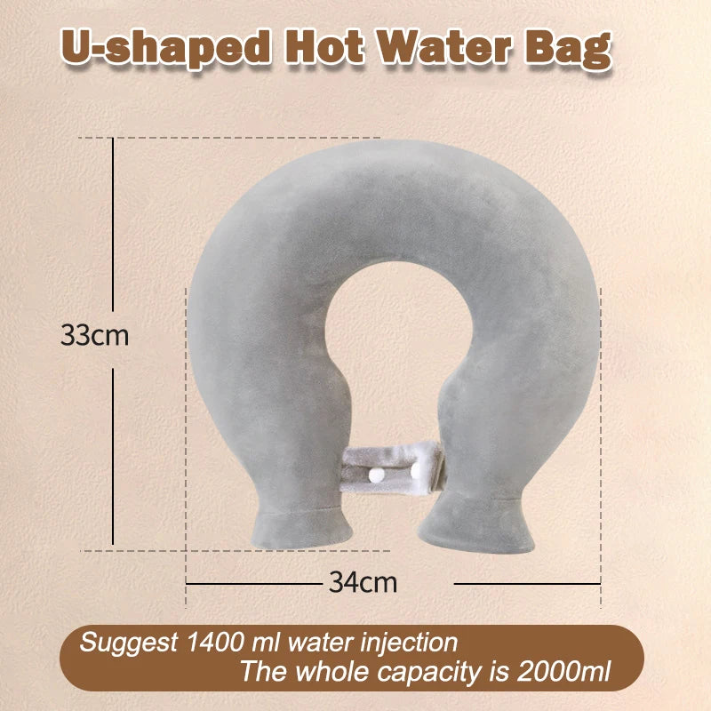 U-Shape Plush Neck Hot Water Bottle 2000ml – Warm & Cool Compress
