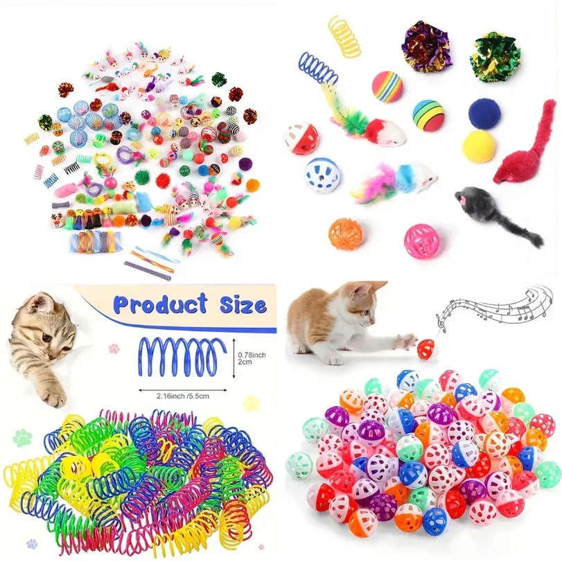Cat Toys Mixed Pack – 14, 26 or 56 Piece Plastic & Plush Set