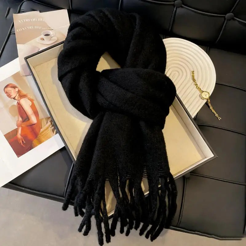 Women's Soft Tassel Shawl Scarf – Fluffy Knit Wrap, 6 Colours