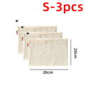 3-Pack Reusable Cotton Mesh Produce Bags with Drawstring
