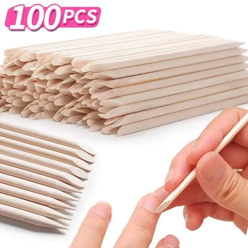 50/100pcs Orange Wood Cuticle Pusher Sticks – Nail Art Tool