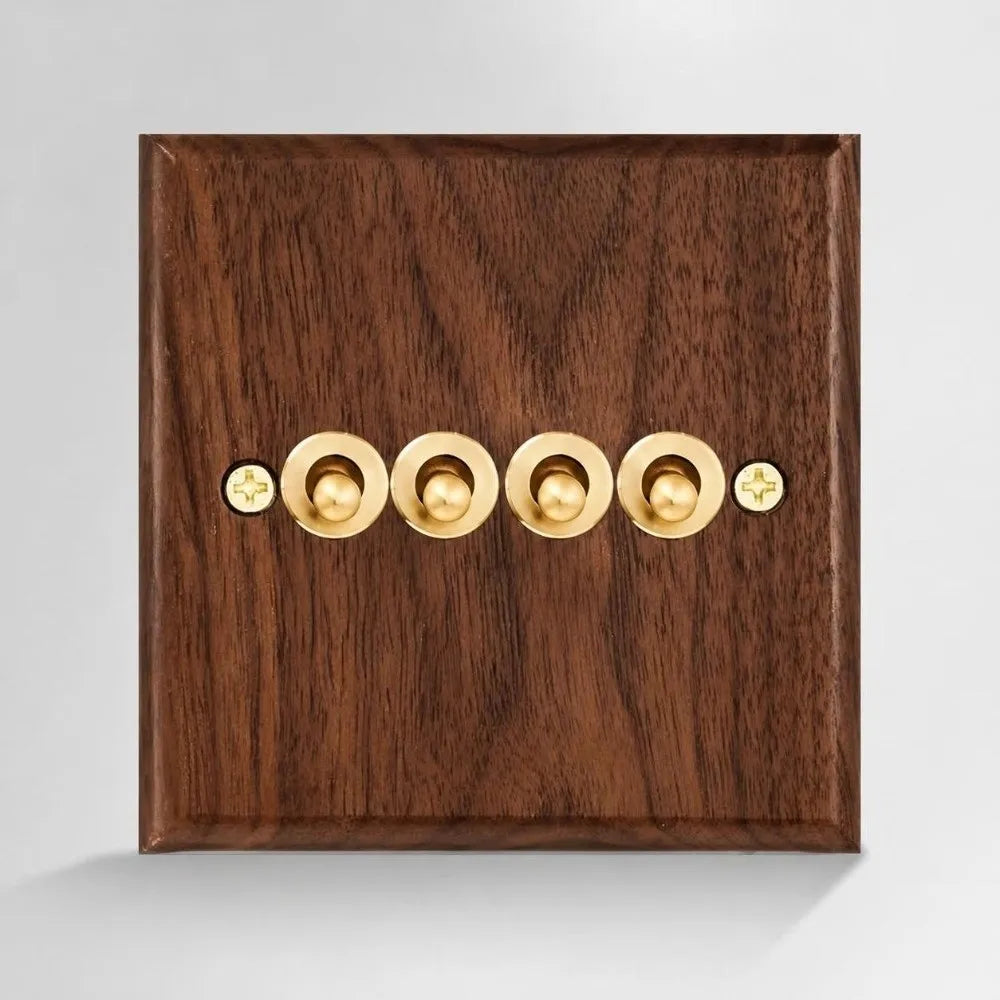 86 Type Walnut Wood Toggle Switch Panel – Brass Lever