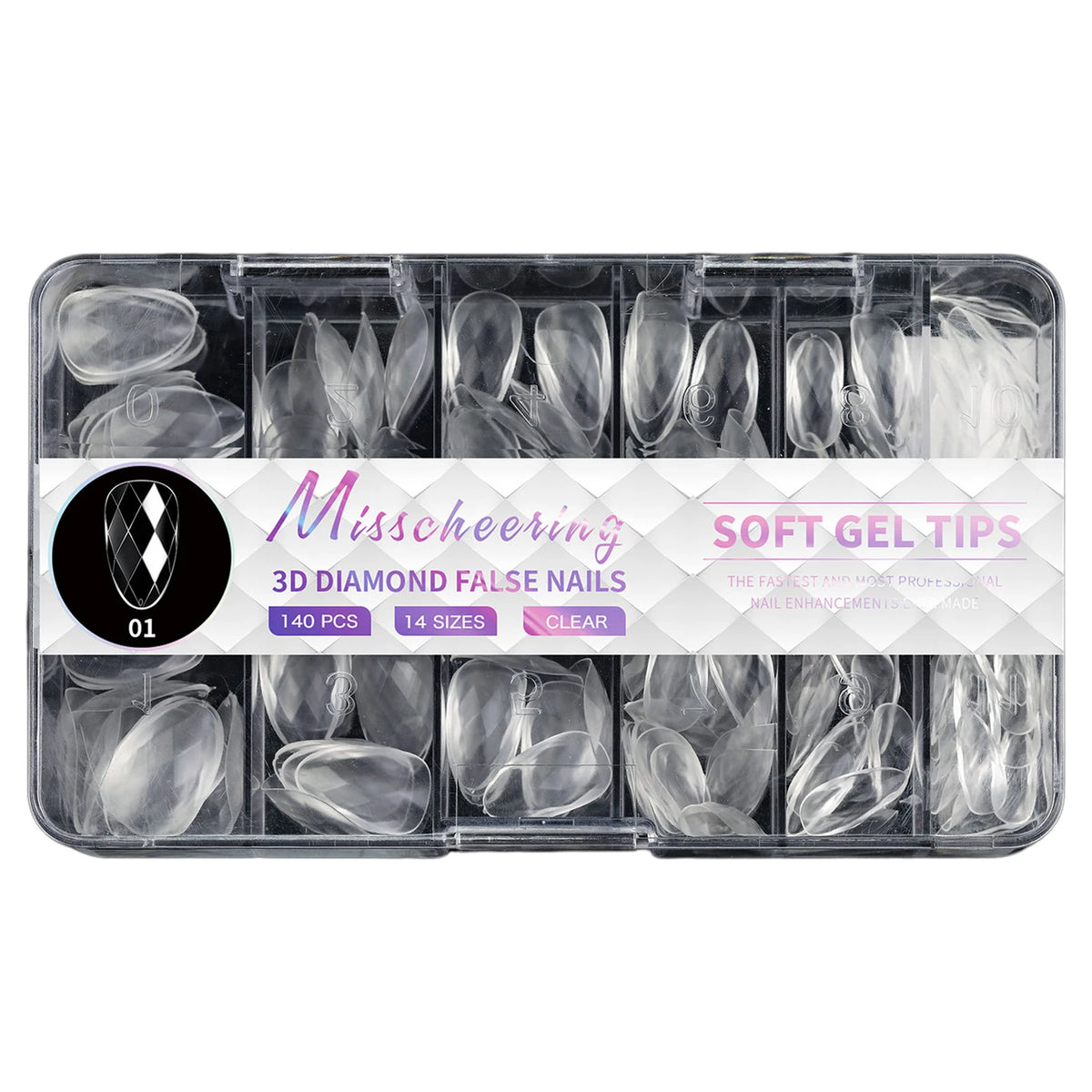 3D Diamond Press-On Nails – 120pc Full Cover Sculpted Nail Tips