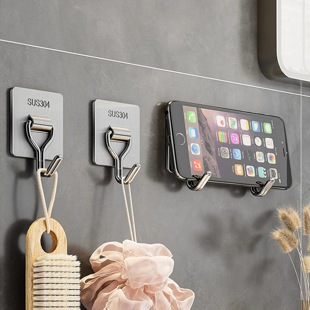 Rotating Self-Adhesive Stainless Steel Wall Hooks – 5 Pack
