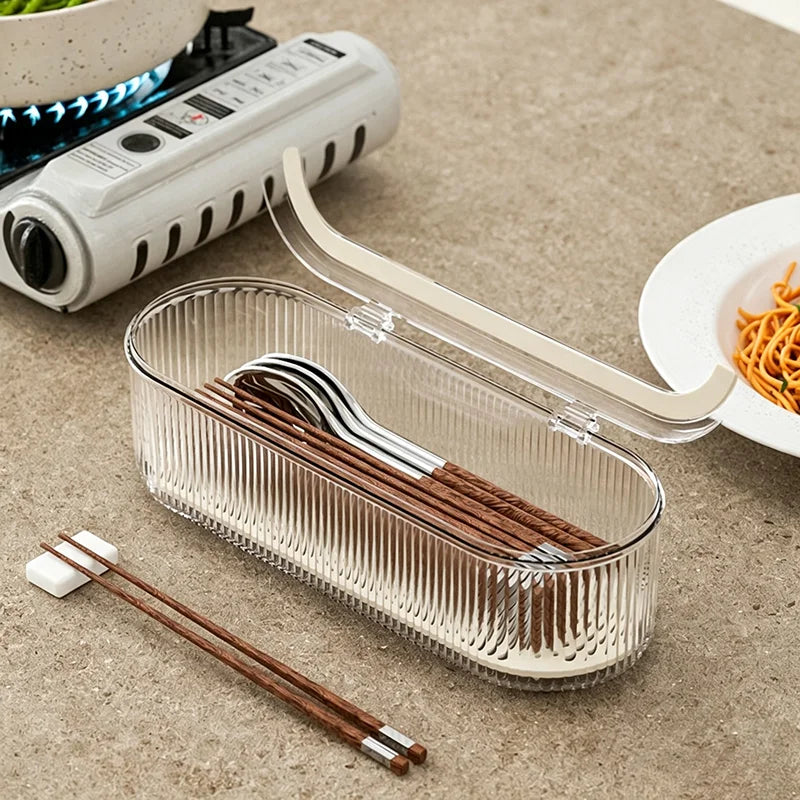 Transparent Dustproof Cutlery Storage Box with Lid