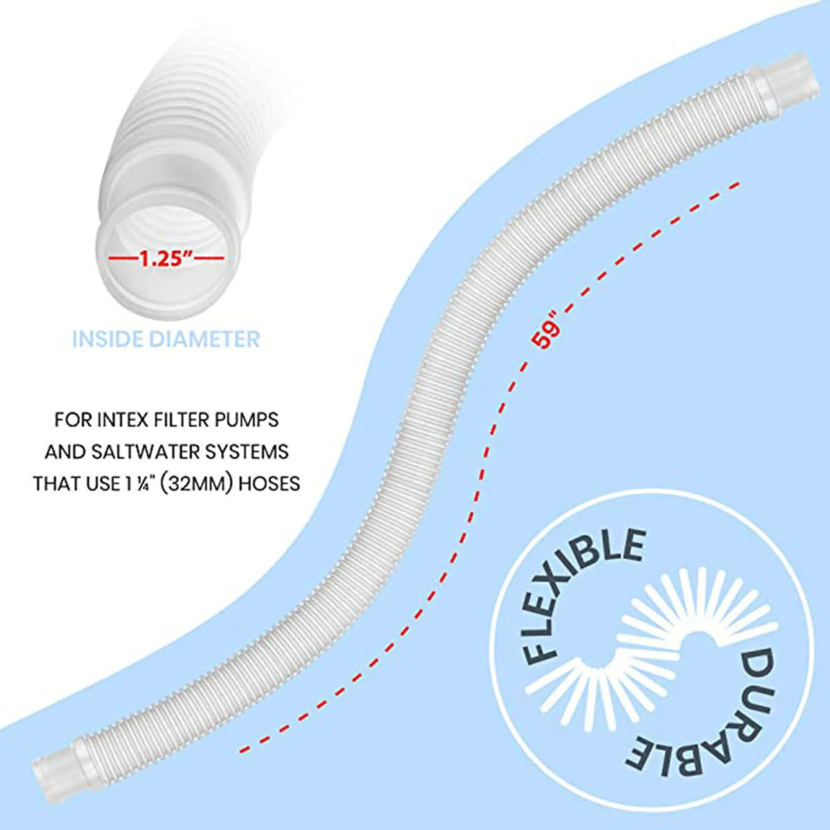 Above Ground Pool Replacement Hose with Clamps – 59 Inch