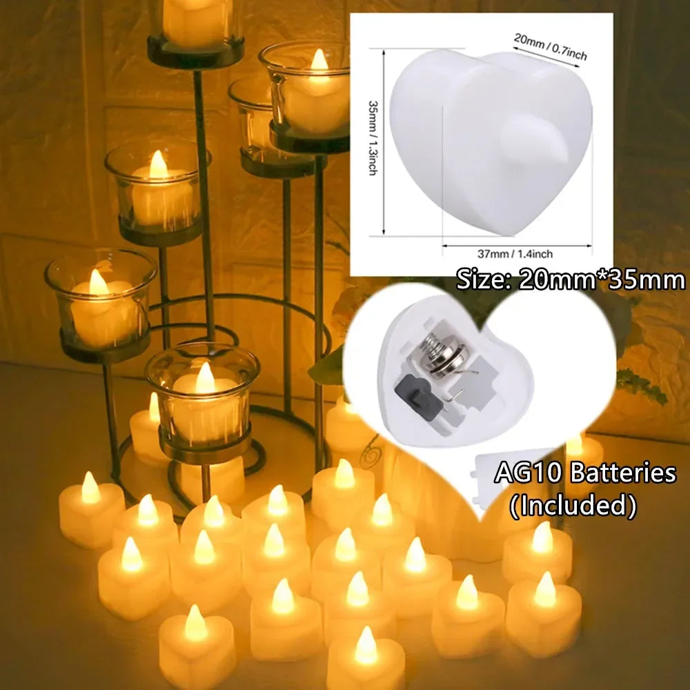 Heart Shape Flameless LED Tea Light Candles – 24/48 Pack