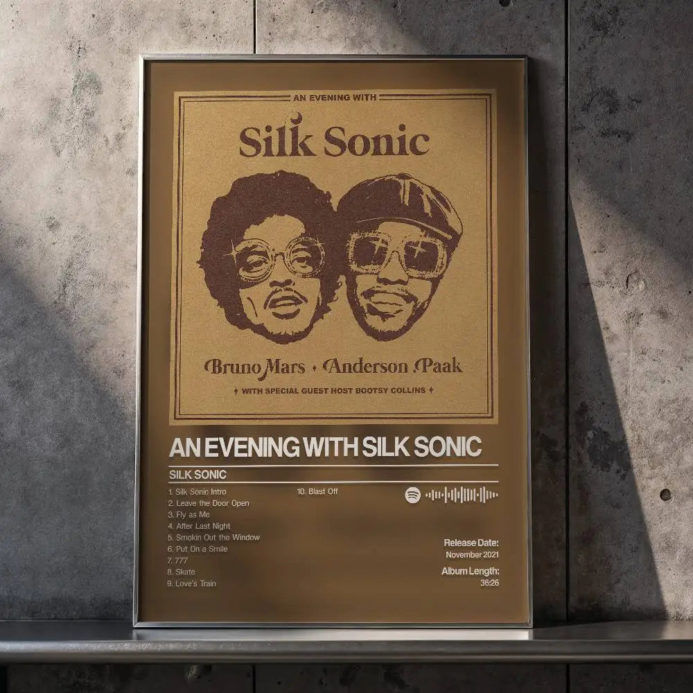 Silk Sonic Bruno Mars Waterproof Self-Adhesive Art Poster Sticker