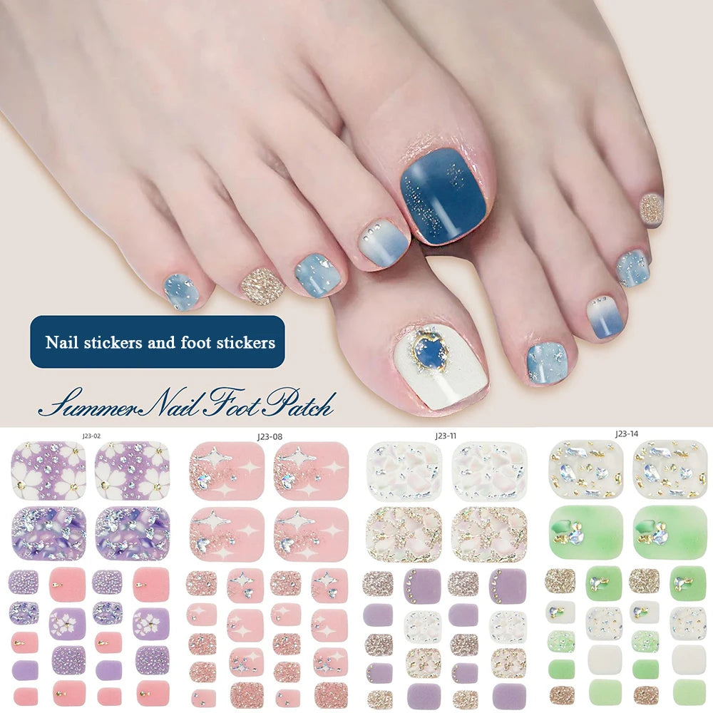 Glitter Toe Nail Stickers – 22-Tip Full Cover DIY Nail Art Decals
